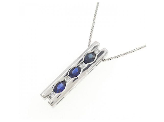 Autre Marque Saphir-Diamant-Halskette Pt900 Pt850 Blau - Ansicht 3