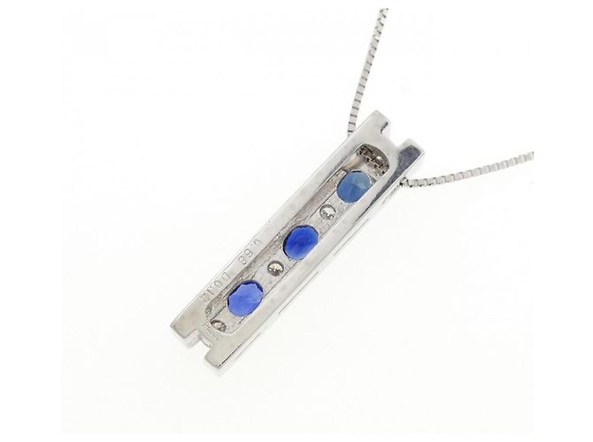 Autre Marque Saphir-Diamant-Halskette Pt900 Pt850 Blau - Ansicht 4