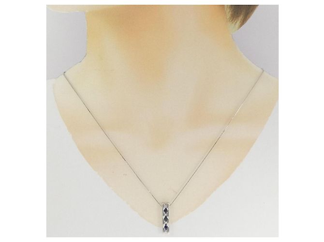 Autre Marque Saphir-Diamant-Halskette Pt900 Pt850 Blau - Ansicht 6