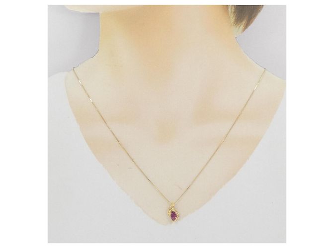 Autre Marque Au750 Granat-Diamant-Halskette Golden - Ansicht 6