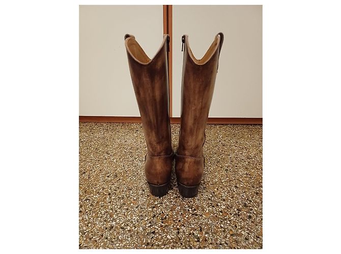 Autre Marque Botas altas de cuero marrón con cremallera lateral Castaño - vista 5