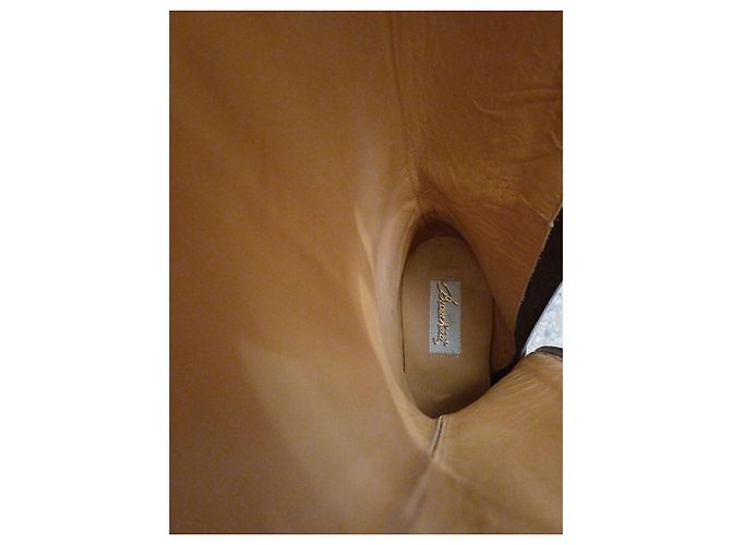 Autre Marque Botas altas de cuero marrón con cremallera lateral Castaño - vista 9
