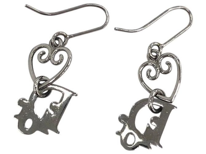 Orecchini in argento rosa con logo a forma di cuore di Christian Dior - vista 2