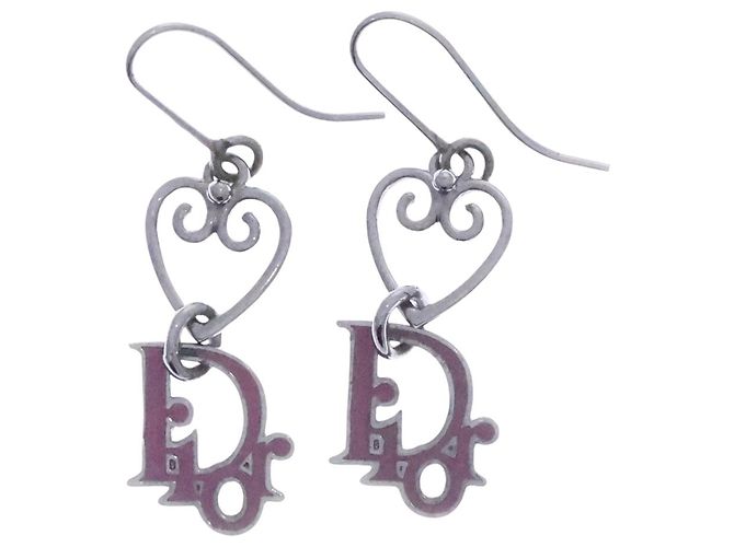Orecchini in argento rosa con logo a forma di cuore di Christian Dior - vista 7