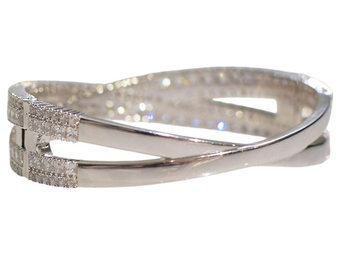 Bracciale Cuff Hyperbola Swarovski Placcato Rodio Bianco con Cristalli Brillanti di Zircone - vista 3