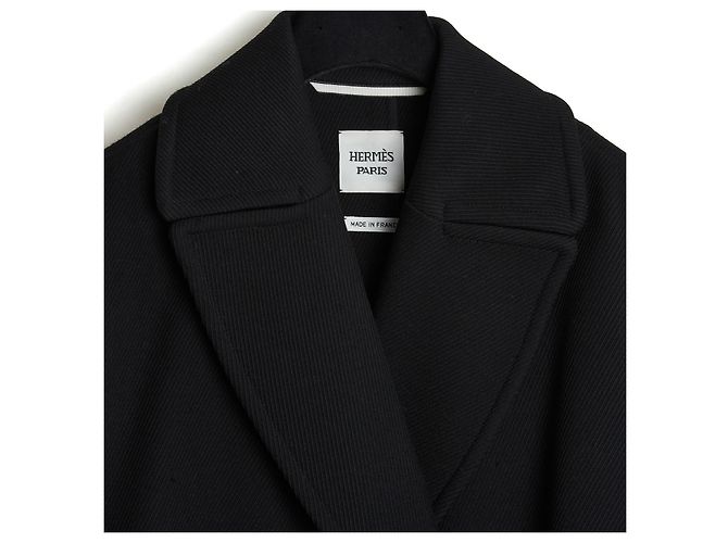 Hermès Caban Jacket FR34 Black Wool Whipcord Oversized Pea Coat UK6 US4 Hermes - view 2