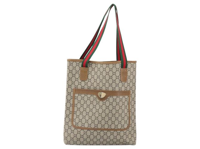Borsa tote in PVC beige e oro della linea Sherry GG Plus Supreme di GUCCI Auth ka2201 D'oro - vista 2