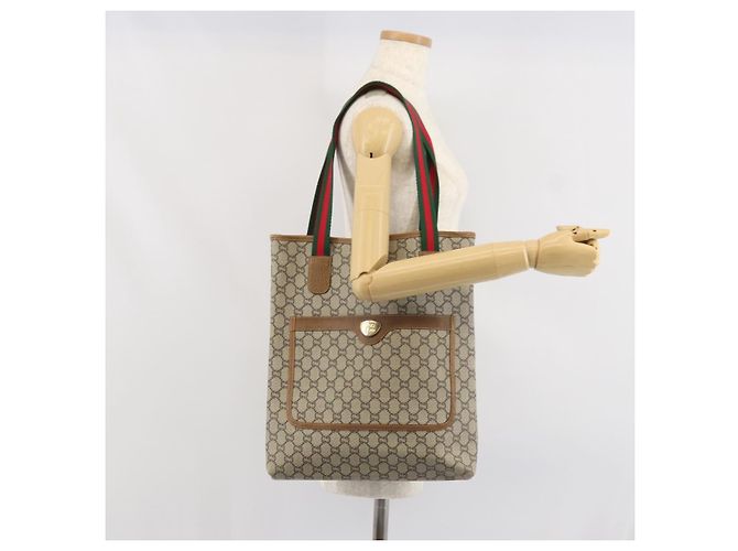 Borsa tote in PVC beige e oro della linea Sherry GG Plus Supreme di GUCCI Auth ka2201 D'oro - vista 21