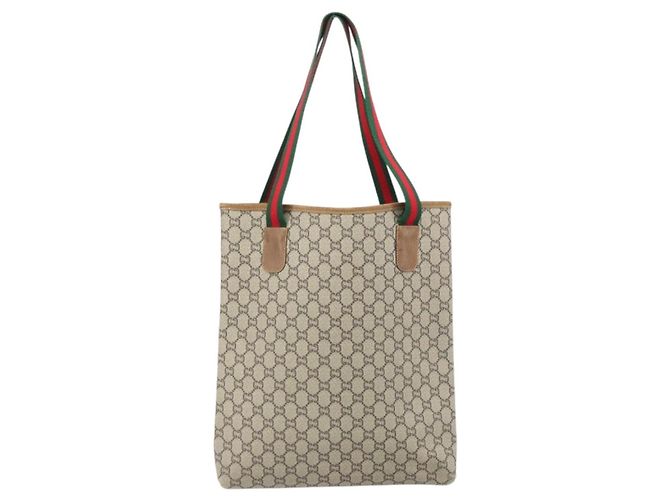 Borsa tote in PVC beige e oro della linea Sherry GG Plus Supreme di GUCCI Auth ka2201 D'oro - vista 3