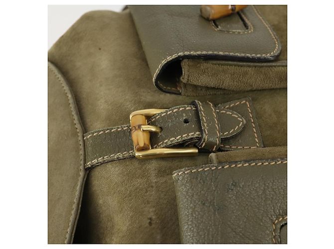 Bamboo Zaino in Bambù GUCCI Camoscio Khaki Oro 003 58 0016 Auth BA9952 D'oro Cachi - vista 16
