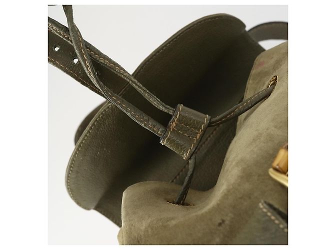 Bamboo Zaino in Bambù GUCCI Camoscio Khaki Oro 003 58 0016 Auth BA9952 D'oro Cachi - vista 17