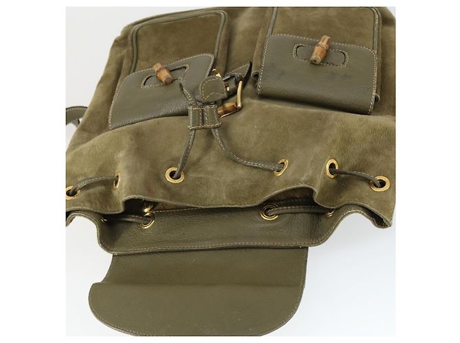 Bamboo Zaino in Bambù GUCCI Camoscio Khaki Oro 003 58 0016 Auth BA9952 D'oro Cachi - vista 18