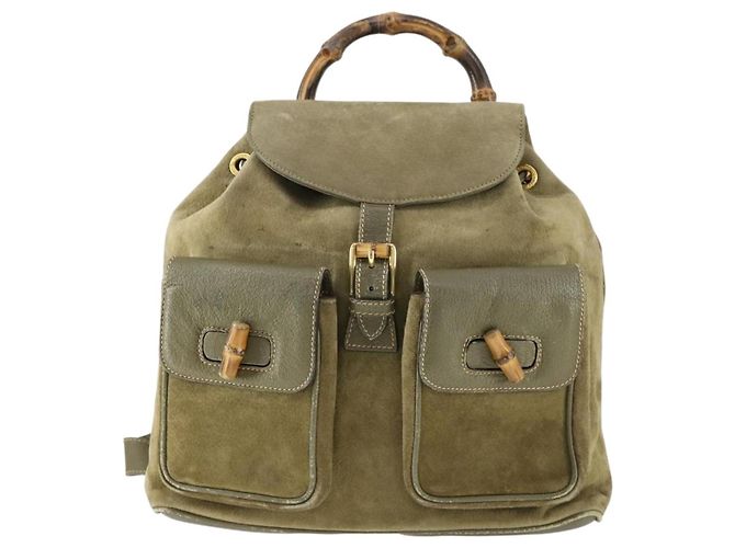 Bamboo Zaino in Bambù GUCCI Camoscio Khaki Oro 003 58 0016 Auth BA9952 D'oro Cachi - vista 2