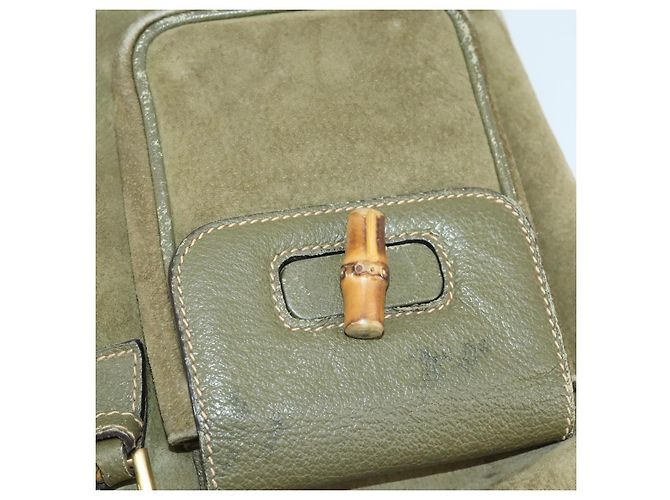 Bamboo Zaino in Bambù GUCCI Camoscio Khaki Oro 003 58 0016 Auth BA9952 D'oro Cachi - vista 24