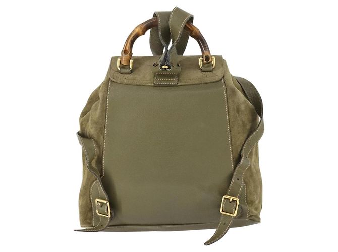 Bamboo Zaino in Bambù GUCCI Camoscio Khaki Oro 003 58 0016 Auth BA9952 D'oro Cachi - vista 3