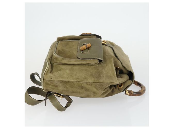 Bamboo Zaino in Bambù GUCCI Camoscio Khaki Oro 003 58 0016 Auth BA9952 D'oro Cachi - vista 4