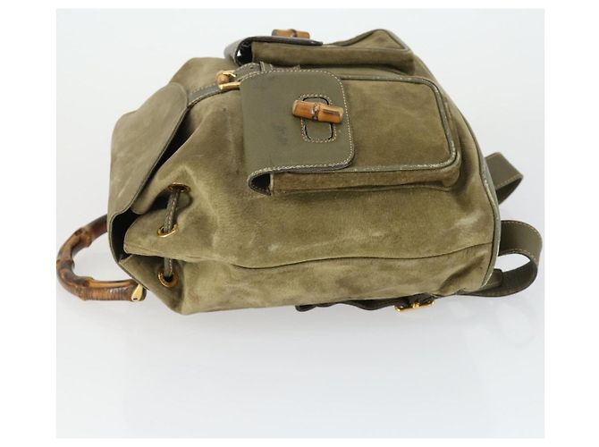 Bamboo Zaino in Bambù GUCCI Camoscio Khaki Oro 003 58 0016 Auth BA9952 D'oro Cachi - vista 5