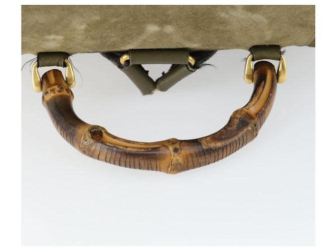 Bamboo Zaino in Bambù GUCCI Camoscio Khaki Oro 003 58 0016 Auth BA9952 D'oro Cachi - vista 7