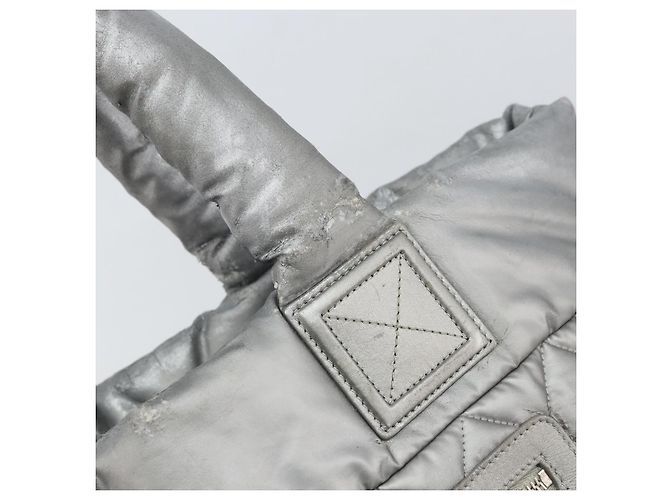 CHANEL Bolsa Tote Cocoon Lona Recubierta Plata CC Auth bs33124 - vista 14