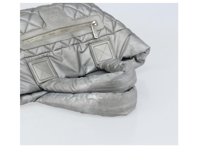CHANEL Bolsa Tote Cocoon Lona Recubierta Plata CC Auth bs33124 - vista 7