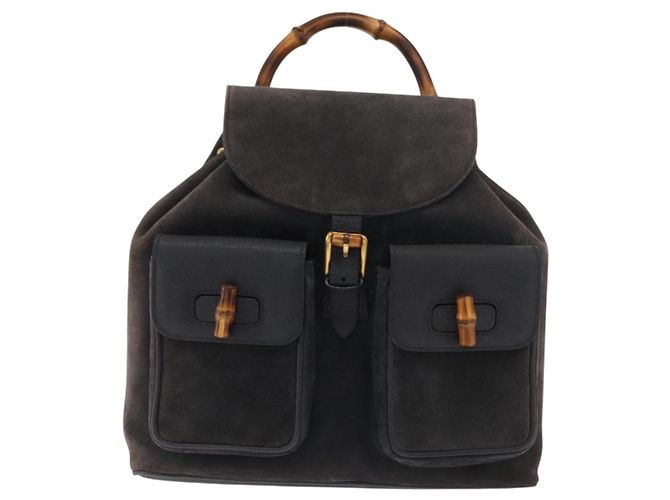Zaino in suede Gucci Bamboo blu navy oro 003 2058 0016 Auth 166631 - vista 2