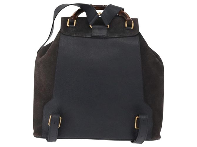 Zaino in suede Gucci Bamboo blu navy oro 003 2058 0016 Auth 166631 - vista 3