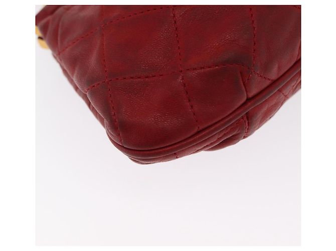 Pochette a spalla con catena CHANEL in pelle matelassé rossa con CC dorato Auth 169581 - vista 10