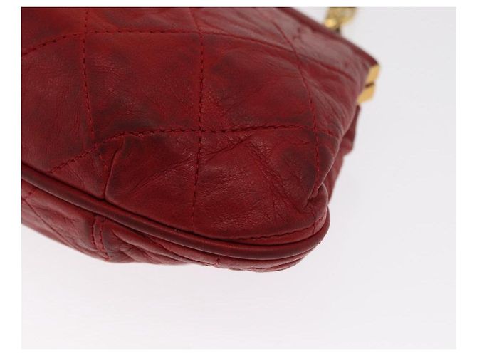 Pochette a spalla con catena CHANEL in pelle matelassé rossa con CC dorato Auth 169581 - vista 11