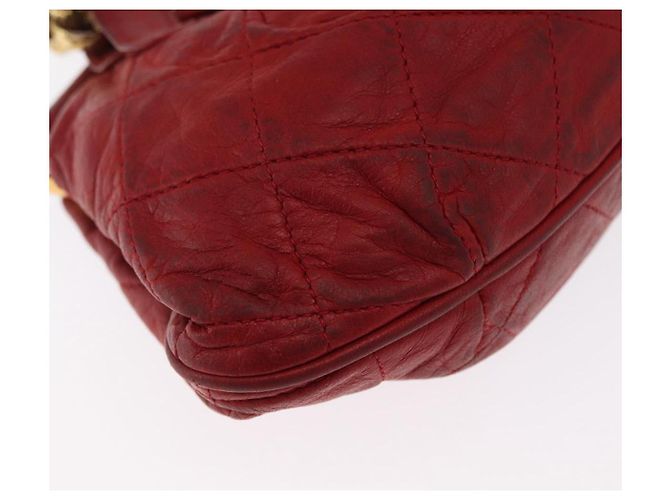 Pochette a spalla con catena CHANEL in pelle matelassé rossa con CC dorato Auth 169581 - vista 12