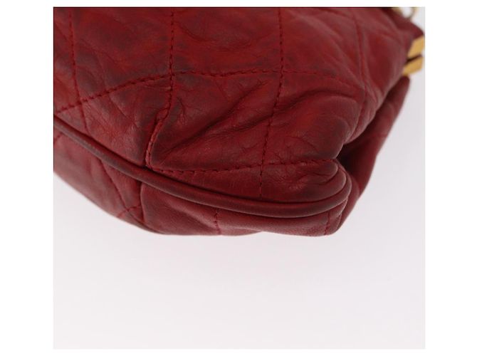 Pochette a spalla con catena CHANEL in pelle matelassé rossa con CC dorato Auth 169581 - vista 13