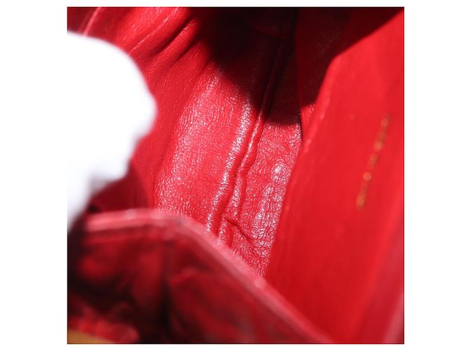 Pochette a spalla con catena CHANEL in pelle matelassé rossa con CC dorato Auth 169581 - vista 16