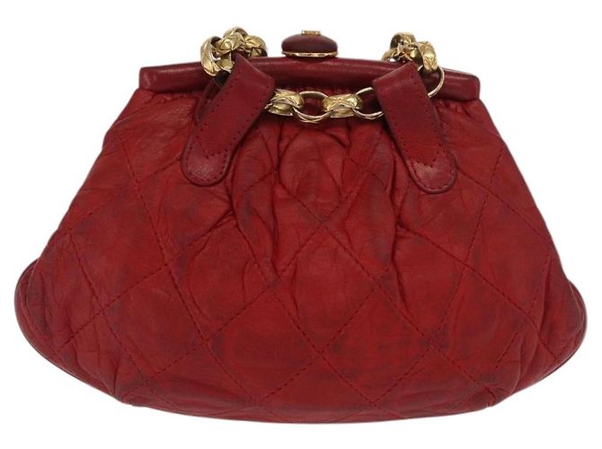 Pochette a spalla con catena CHANEL in pelle matelassé rossa con CC dorato Auth 169581 - vista 3
