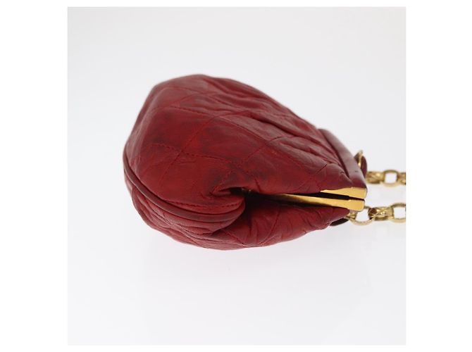 Pochette a spalla con catena CHANEL in pelle matelassé rossa con CC dorato Auth 169581 - vista 4
