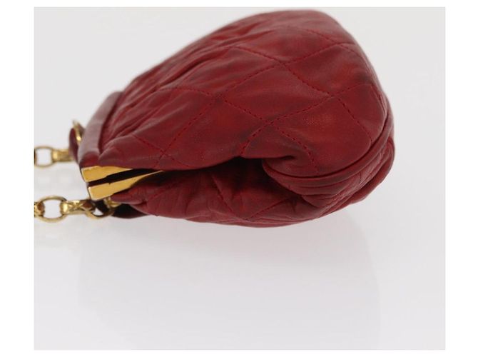 Pochette a spalla con catena CHANEL in pelle matelassé rossa con CC dorato Auth 169581 - vista 5