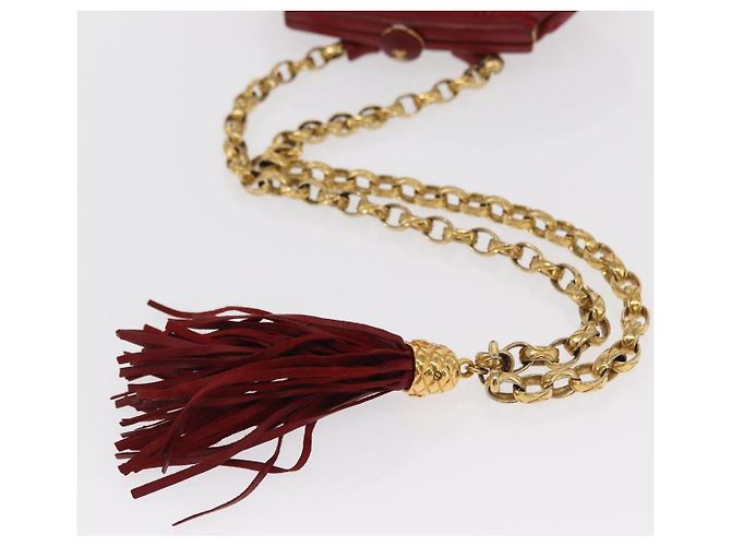 Pochette a spalla con catena CHANEL in pelle matelassé rossa con CC dorato Auth 169581 - vista 7