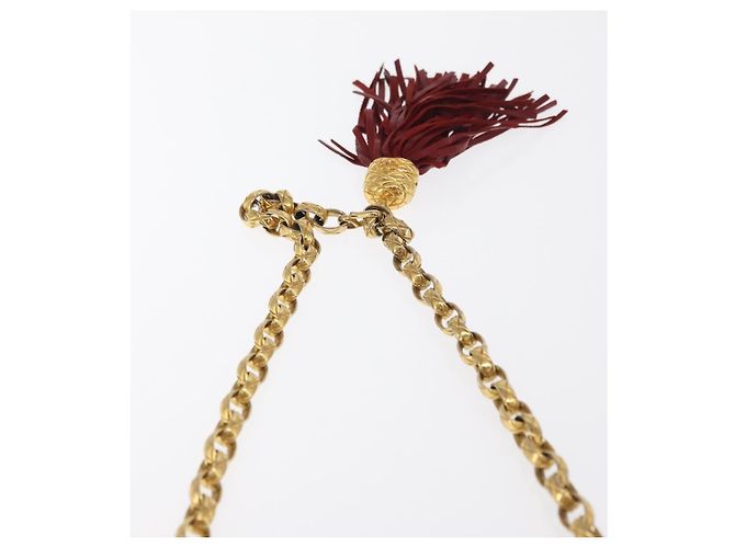 Pochette a spalla con catena CHANEL in pelle matelassé rossa con CC dorato Auth 169581 - vista 8