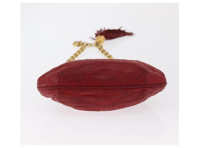 Pochette a spalla con catena CHANEL in pelle matelassé rossa con CC dorato Auth 169581 - vista 9