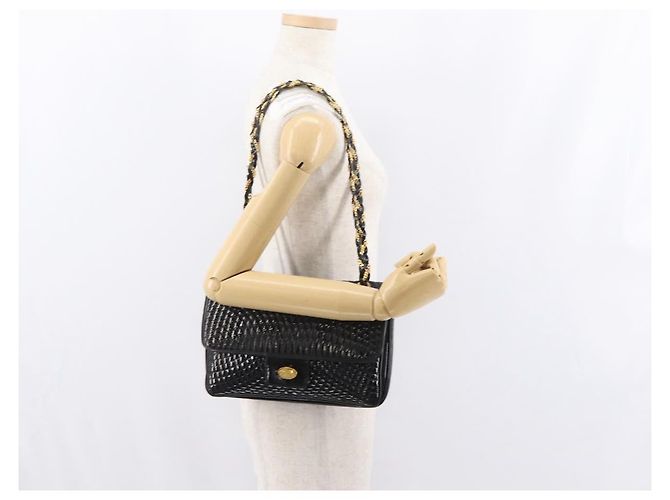 BALLY Borsa a Spalla con Catena Pelle Lucida Nera Oro Auth bs33141 Nero D'oro - vista 25