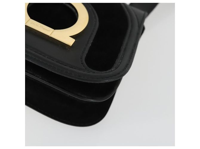 Borsa a Spalla Gancini in Pelle Scamosciata Nera e Oro Salvatore Ferragamo Auth 163457 Nero D'oro - vista 10