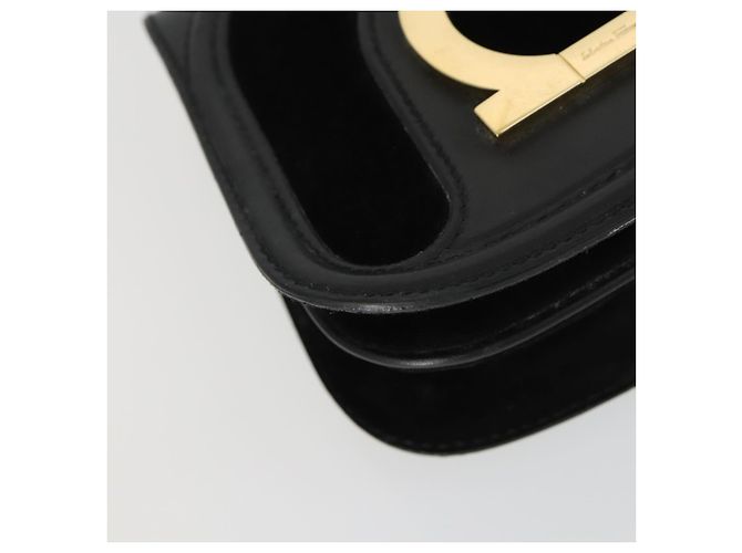 Borsa a Spalla Gancini in Pelle Scamosciata Nera e Oro Salvatore Ferragamo Auth 163457 Nero D'oro - vista 11