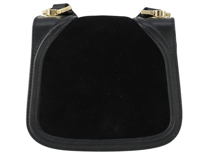 Borsa a Spalla Gancini in Pelle Scamosciata Nera e Oro Salvatore Ferragamo Auth 163457 Nero D'oro - vista 3
