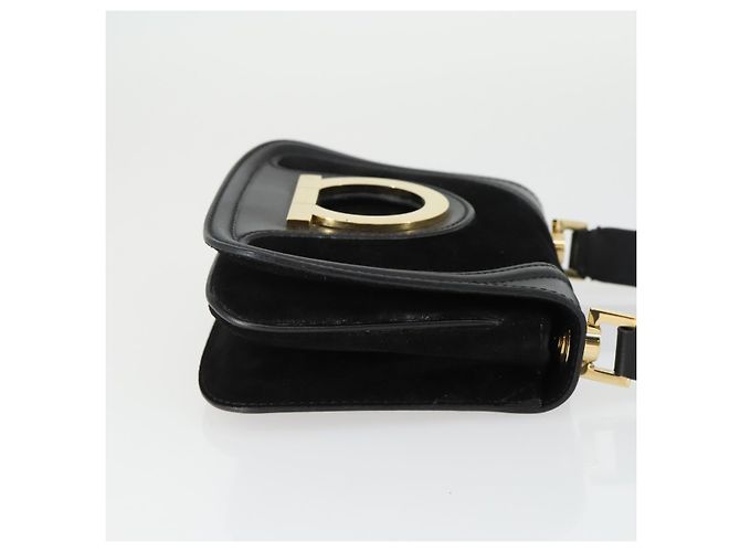 Borsa a Spalla Gancini in Pelle Scamosciata Nera e Oro Salvatore Ferragamo Auth 163457 Nero D'oro - vista 4