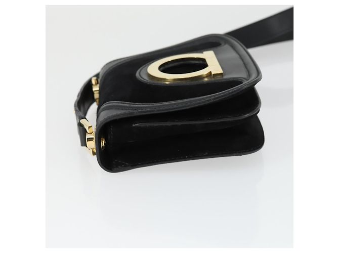 Borsa a Spalla Gancini in Pelle Scamosciata Nera e Oro Salvatore Ferragamo Auth 163457 Nero D'oro - vista 5