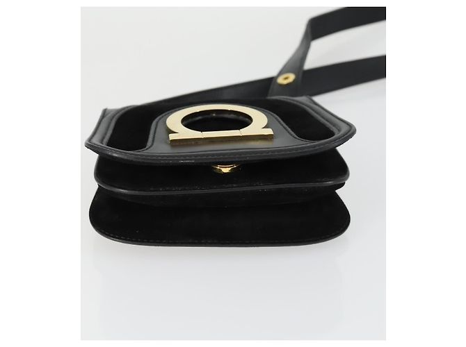 Borsa a Spalla Gancini in Pelle Scamosciata Nera e Oro Salvatore Ferragamo Auth 163457 Nero D'oro - vista 9
