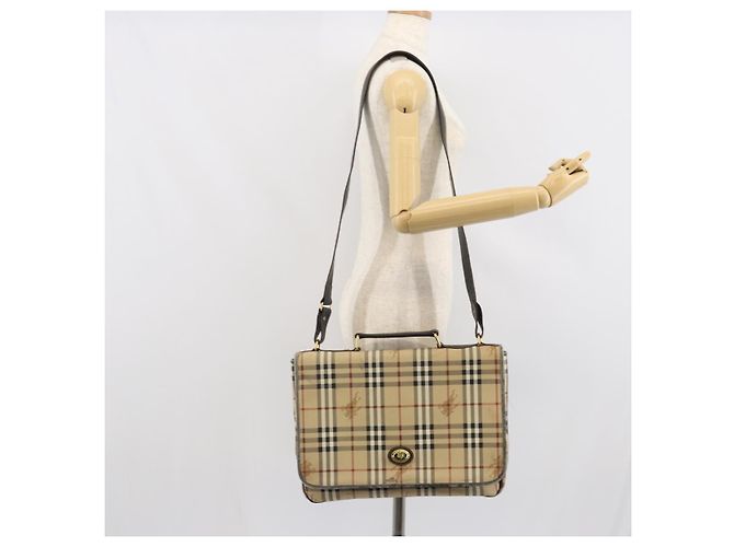 Borsa a mano Burberrys Nova Check PVC 2 vie Beige Oro Auth 168170 D'oro - vista 24