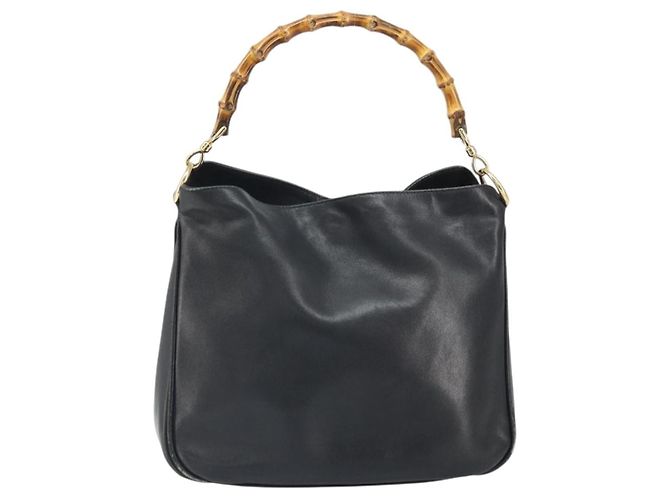 Borsa a mano in pelle nera e oro GUCCI Bamboo Auth bs33028 Nero D'oro - vista 2