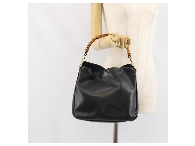 Borsa a mano in pelle nera e oro GUCCI Bamboo Auth bs33028 Nero D'oro - vista 20