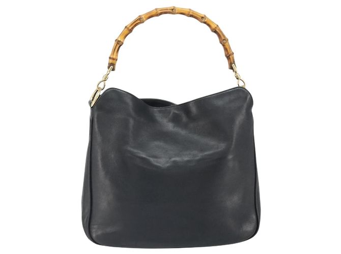 Borsa a mano in pelle nera e oro GUCCI Bamboo Auth bs33028 Nero D'oro - vista 3