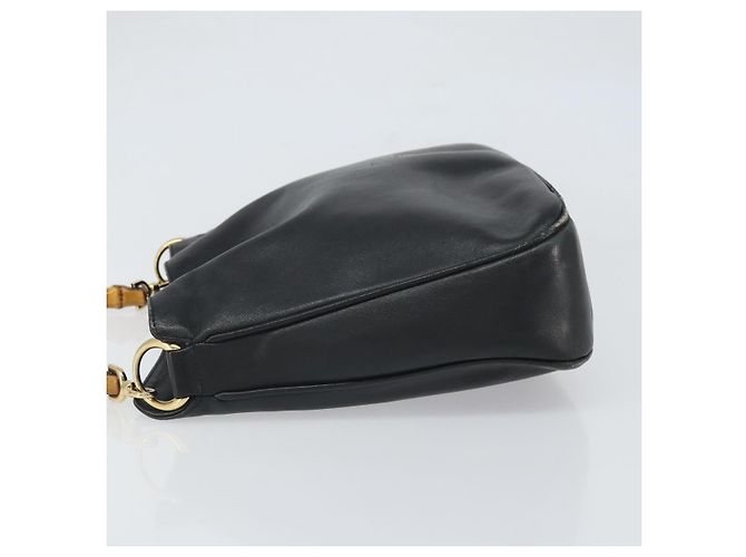 Borsa a mano in pelle nera e oro GUCCI Bamboo Auth bs33028 Nero D'oro - vista 5