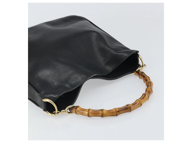Borsa a mano in pelle nera e oro GUCCI Bamboo Auth bs33028 Nero D'oro - vista 6